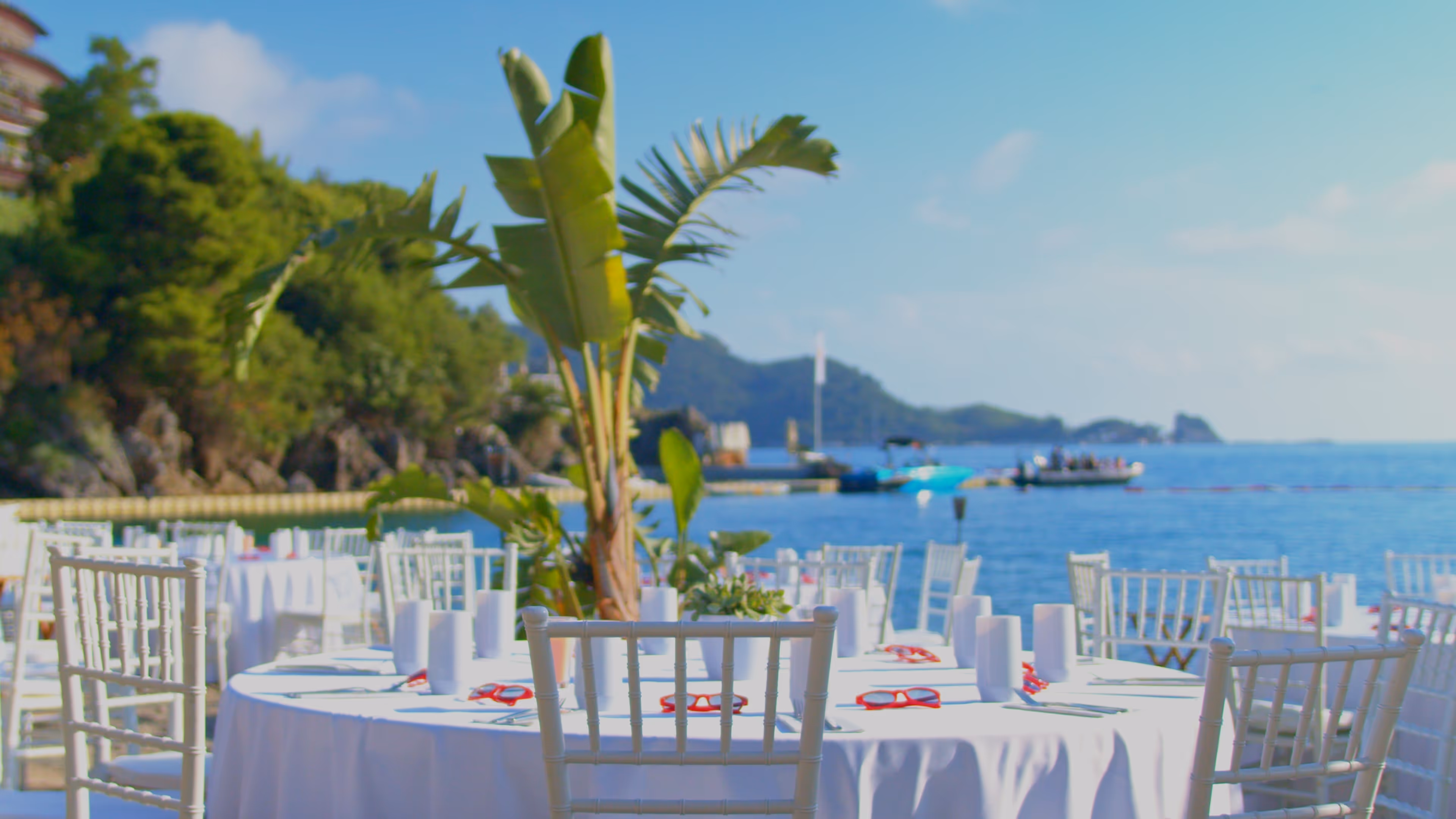 Set-up at Dukley Beach & Bar for MICE events or corporate celebrations on the beach in Budva, Montenegro. 